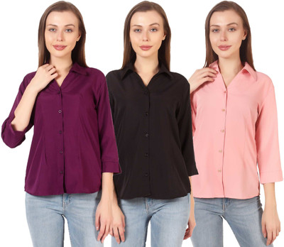 HEAVENS CREATIONS Women Solid Formal Pink Shirt(Pack of 3)