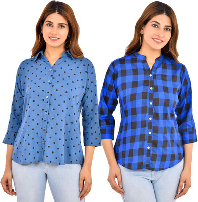 FABISHO Women Polka Print Casual Yellow, Maroon Shirt(Pack of 2)