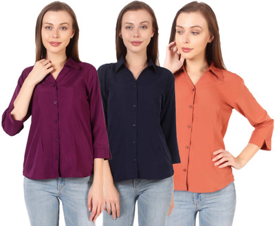 HEAVENS CREATIONS Women Solid Formal Multicolor Shirt(Pack of 3)
