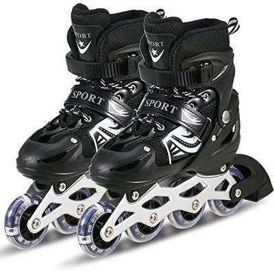 HHS SPORTS Kids Adjustable Inline Skates In-line Skates with LED Light Wheels (Black) In-line Skates - Size 7-9 UK