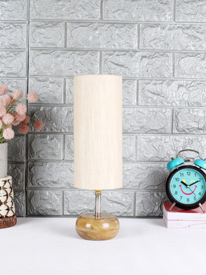 Devansh Wood table lamp with off-white cotton Shade Table Lamp(38.1 cm, White)