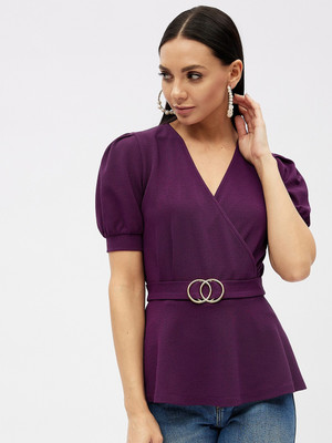 HARPA Casual Solid Women Maroon Top