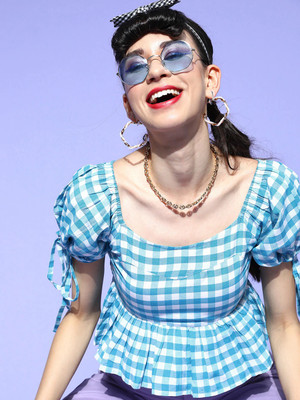 PLUSS Casual Checkered Women Blue Top