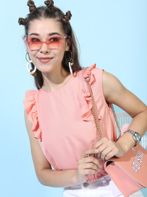 Tokyo Talkies Casual Solid Women Pink Top