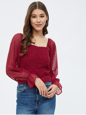 HARPA Casual Printed Women Maroon Top