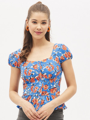 HARPA Casual Printed Women Blue Top