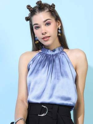 Tokyo Talkies Party Solid Women Blue Top