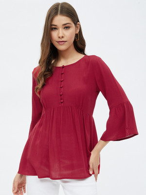 HARPA Casual Solid Women Maroon Top
