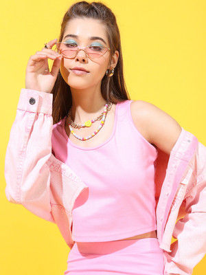 Tokyo Talkies Party Solid Women Pink Top