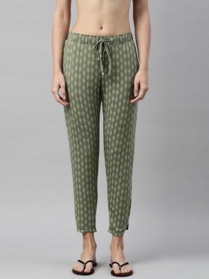 Enamor E048 Mid-Rise Tapered Lounge Printed Women Green Track Pants