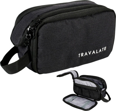 Travalate Water-Resistant Travel Toiletry Bag Shaving Kit/Pouch/Bag for Men and Women, 3 Main Compartment-Matt Black Travel Toiletry Kit(Black)