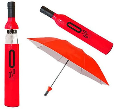 Whisq Lightweight Folding Portable Umbrella with Bottle Cover for UV Protection & Rain Umbrella(Red)