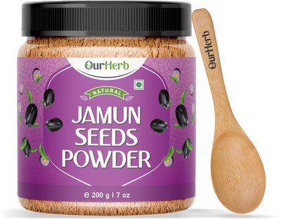 OurHerb Pure & Natural Jamun Seeds Powder for Health & Skin with Wooden Spoon- 200g|7Oz(200 g)