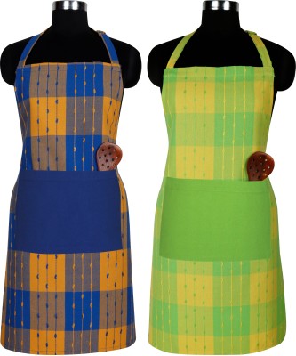 Peperhomia Cotton Home Use Apron - Free Size(Blue, Yellow, Green, Pack of 2)