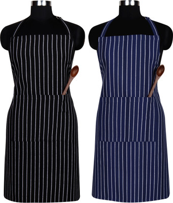 Peperhomia Cotton Home Use Apron - Free Size(Black, Blue, Pack of 2)