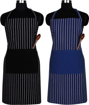 Peperhomia Cotton Home Use Apron - Free Size(Black, Blue, Pack of 2)