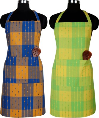 Peperhomia Cotton Home Use Apron - Free Size(Blue, Yellow, Green, Pack of 2)