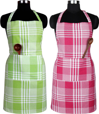 Peperhomia Cotton Home Use Apron - Free Size(Green, Pink, Pack of 2)
