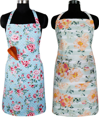 Peperhomia Cotton Home Use Apron - Free Size(Blue, Orange, Pack of 2)