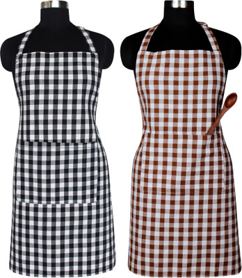Peperhomia Cotton Home Use Apron - Free Size(Black, Brown, Pack of 2)