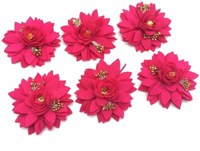 PRANSUNITA Stem Less Fabric Rose Flower with Pollens, Handmade Decoration Flowers