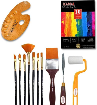KAMAL Mix Silk Full Toolkit with Canvas PAD 10X12 Inch Set of 2 /Wooden Palette Medium