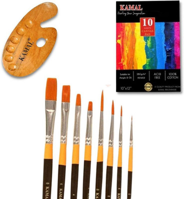 KAMAL Ultra Set of 8 with Canvas PAD 10X12 Inch Set of 1 / Wooden Palette Medium