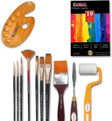 KAMAL Mix Essential Full Toolkit with Canvas PAD 10X12 Inch Set of 1/ Wooden Palette