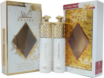 Manasik ATTAR AL LAYAL WHITE & SULTAN Alcohol - Free Attar Roll On 6ml . ( COMBO SET ) Floral Attar(Floral)