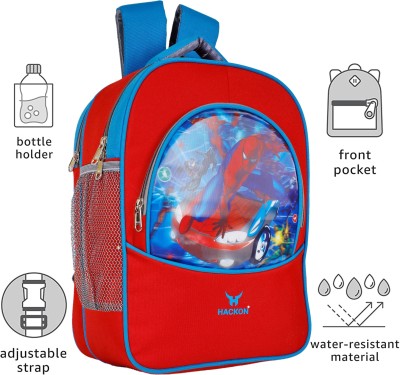Hackon SPIDERMAN BOYS SCHOOL BAG FOR (LKG/UKG/1st std) Waterproof Waterproof School Bag(Red, Blue, 30 L)