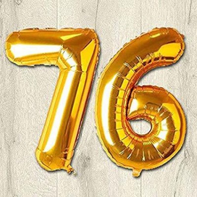 HMFURRYS FINEST Solid Golden Foil No.76 Balloons Letter Balloon(Gold, Pack of 2)