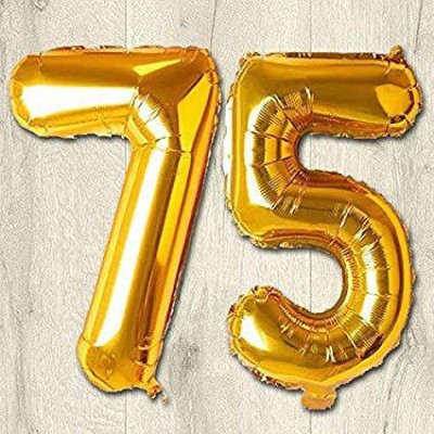 HMFURRYS FINEST Solid Golden Foil No.75 Balloons Letter Balloon(Gold, Pack of 2)