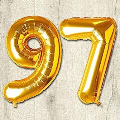 HMFURRYS FINEST Solid Golden Foil No.97 Balloons Letter Balloon(Gold, Pack of 2)