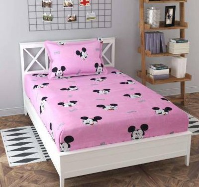 TYLORSTYLE 160 TC Polycotton Single Printed Flat Bedsheet(Pack of 1, Pink)