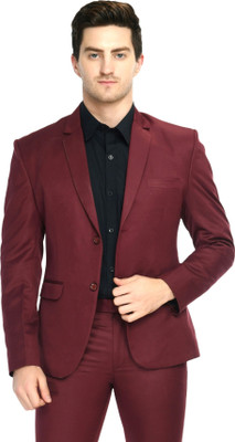 TRULYFEB Solid Single Breasted Formal Men Blazer(Maroon)