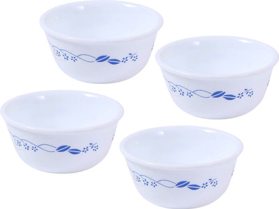 CORELLE Glass Vegetable Bowl Livingware Provincial Blue 177 ml Katori Pack of 4(Pack of 4, White)