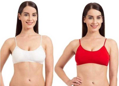 Kamini Women Bralette Lightly Padded Bra(White, Red)