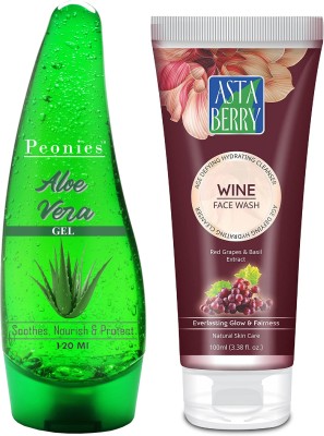 Peonies Aloe Vera Gel 120ml & Astaberry Wine Anti Ageing Face Wash 100ml(2 Items in the set)