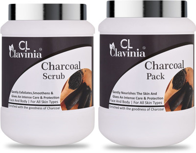 CLAVINIA Charcoal Scrub 1000 ml + Charcoal Face Pack 1000 ml ( Pack Of 2 )(2 Items in the set)
