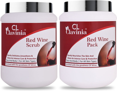 CLAVINIA Red Wine Scrub 1000 ml + Red Wine Face Pack 1000 ml ( Pack Of 2 )(2 Items in the set)