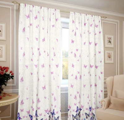 Tample Fab 154 cm (5 ft) Polyester Room Darkening Window Curtain (Pack Of 2)(3D Printed, White, Pink)
