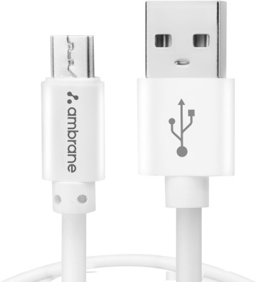 Ambrane Micro USB Cable 3 A 1 m ACM-1 1m(Compatible with Tablets, Mobiles, White, One Cable)
