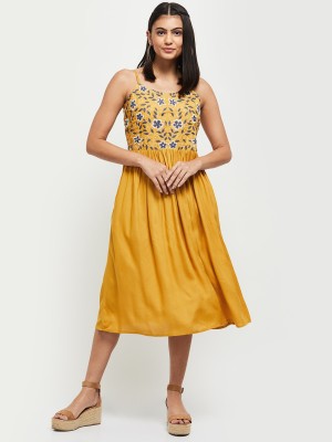 MAX Women A-line Yellow Dress