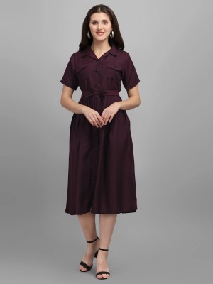 DERIFA Women A-line Purple Dress