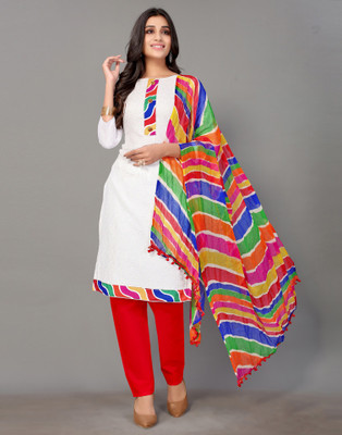 Samah Cotton Blend Dyed, Embroidered, Embellished, Printed Salwar Suit Material
