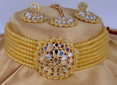 JSK Creation Brass 999 Silver Yellow Jewellery Set(Pack of 1)