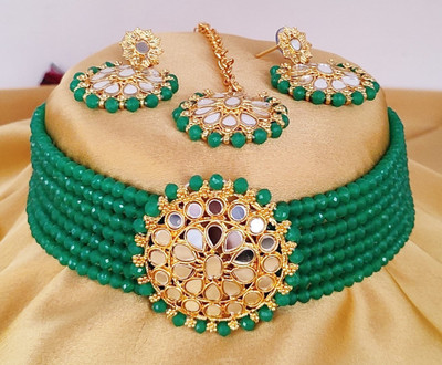 JSK Creation Brass 999 Silver Green Jewellery Set(Pack of 1)