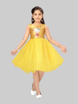 Aarika Indi Girls Midi/Knee Length Party Dress(Yellow, Sleeveless)