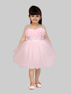 Aarika Indi Girls Midi/Knee Length Party Dress(Pink, Sleeveless)