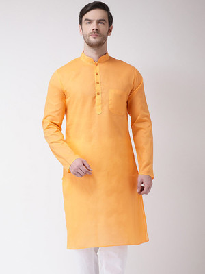 SG Men Solid Straight Kurta(Orange)